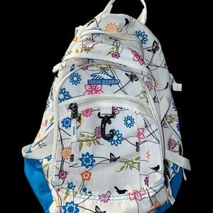 High‎ Sierra large backpack in white with multicolor floral, birds, butterflies